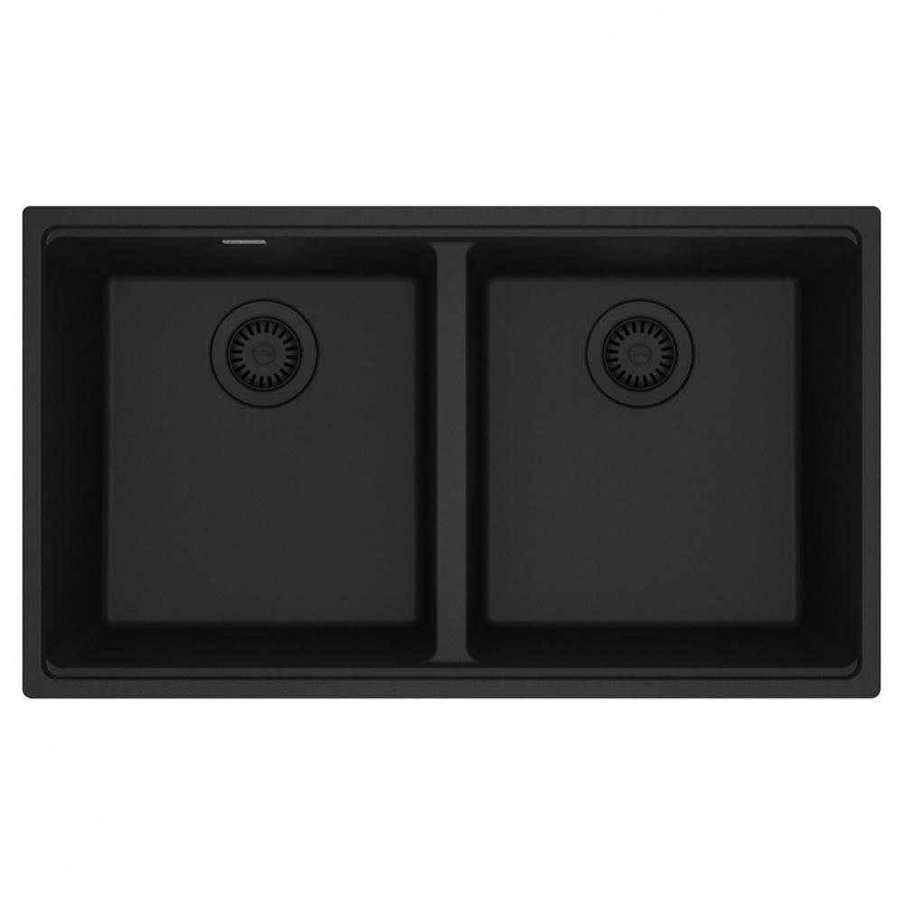 Maris Undermount 33-in x 18.94-in Granite Double Bowl Kitchen Sink in Matte Black