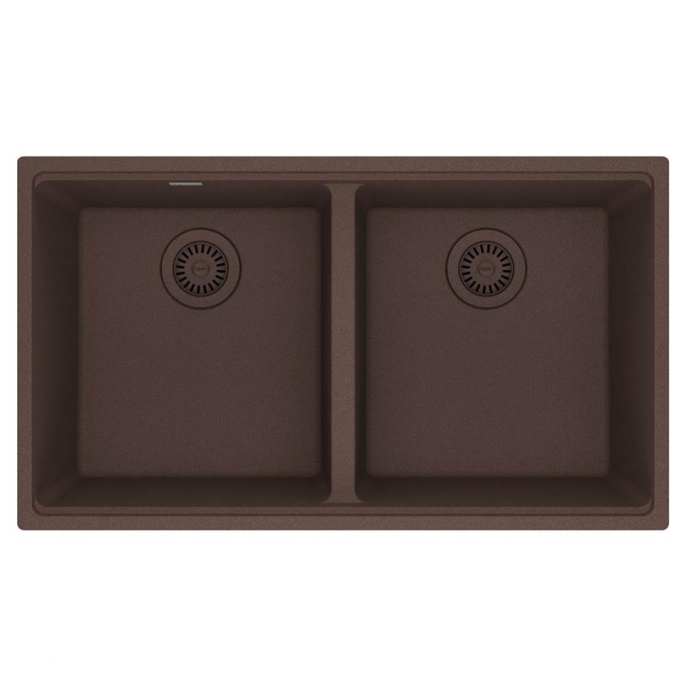 Maris Undermount 33-in x 18.94-in Granite Double Bowl Kitchen Sink in Mocha