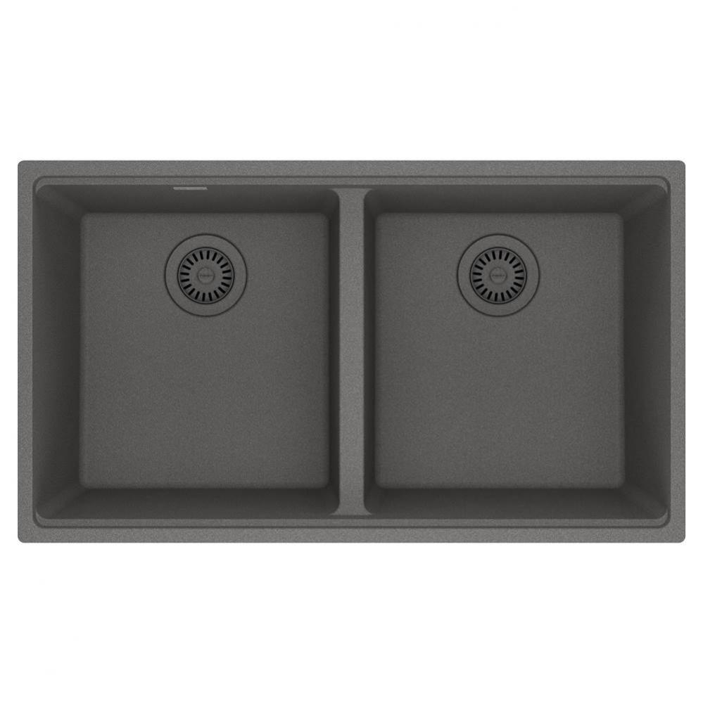 Maris Undermount 33-in x 18.94-in Granite Double Bowl Kitchen Sink in Stone Grey