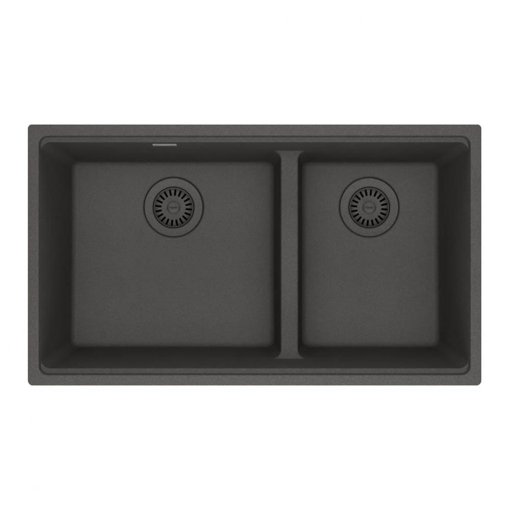 Maris Undermount 31-in x 17.81-in Granite Double Bowl Kitchen Sink in Slate Grey