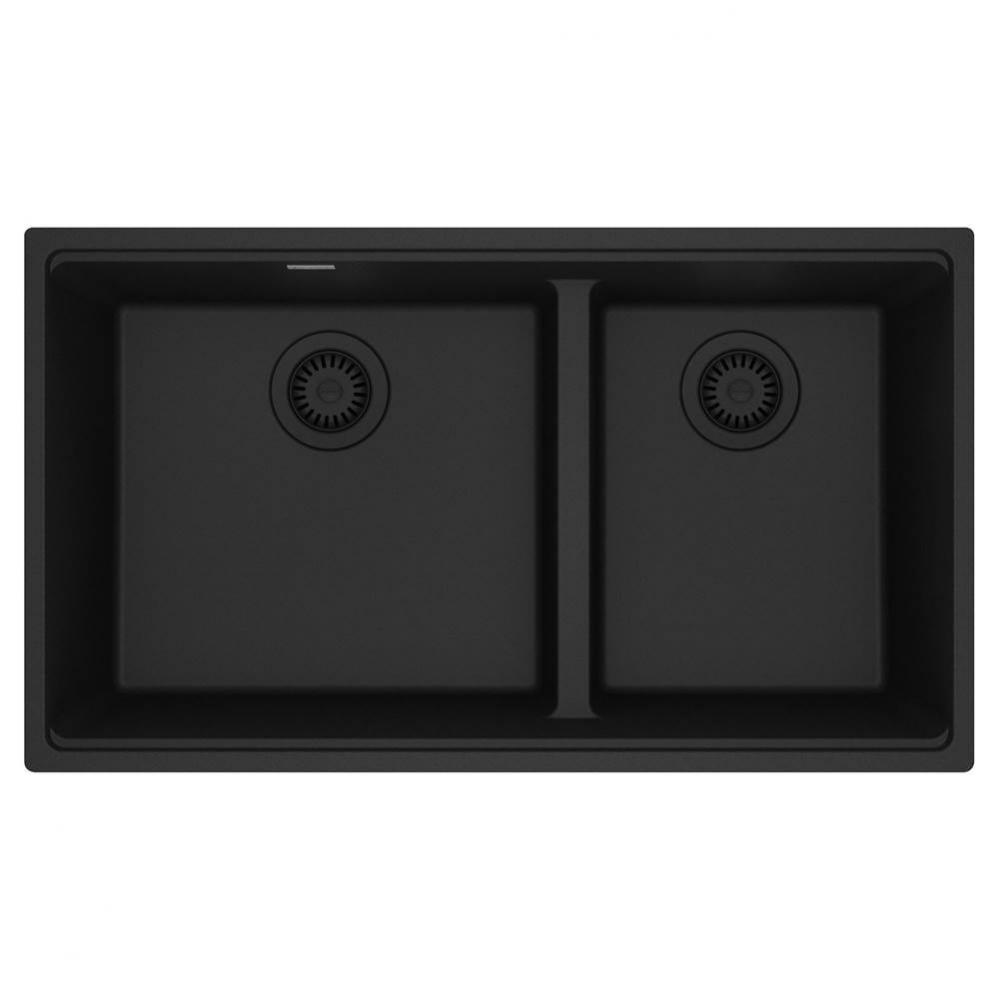 Maris Undermount 33-in x 18.94-in Granite Double Bowl Kitchen Sink in Matte Black