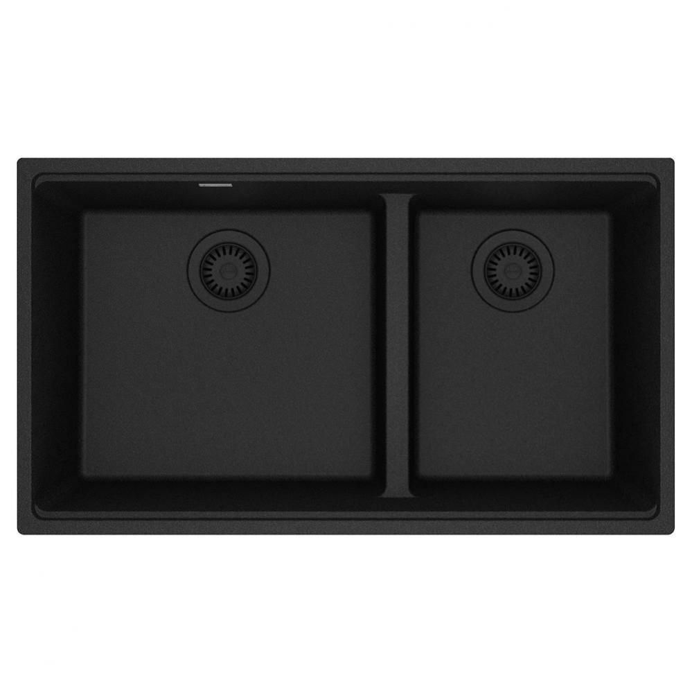 Maris Undermount 33-in x 18.94-in Granite Double Bowl Kitchen Sink in Onyx