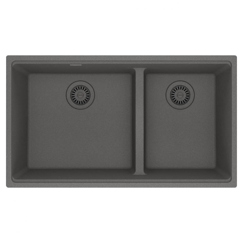 Maris Undermount 33-in x 18.94-in Granite Double Bowl Kitchen Sink in Stone Grey