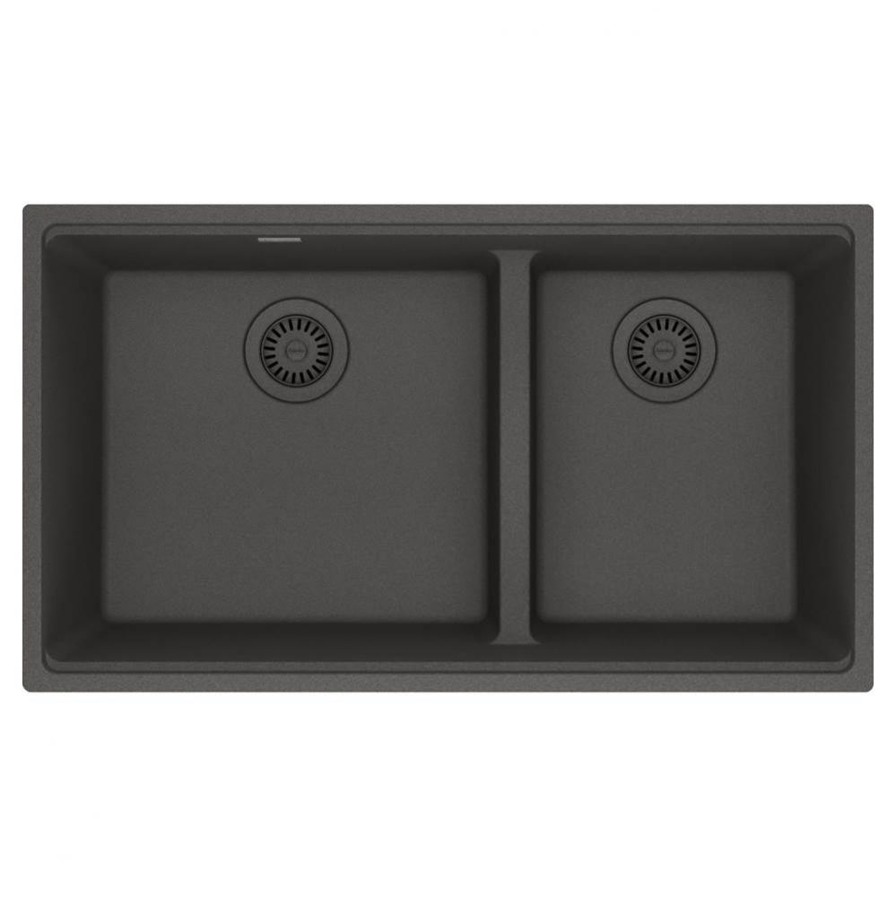 Maris Undermount 33-in x 18.94-in Granite Double Bowl Kitchen Sink in Slate Grey