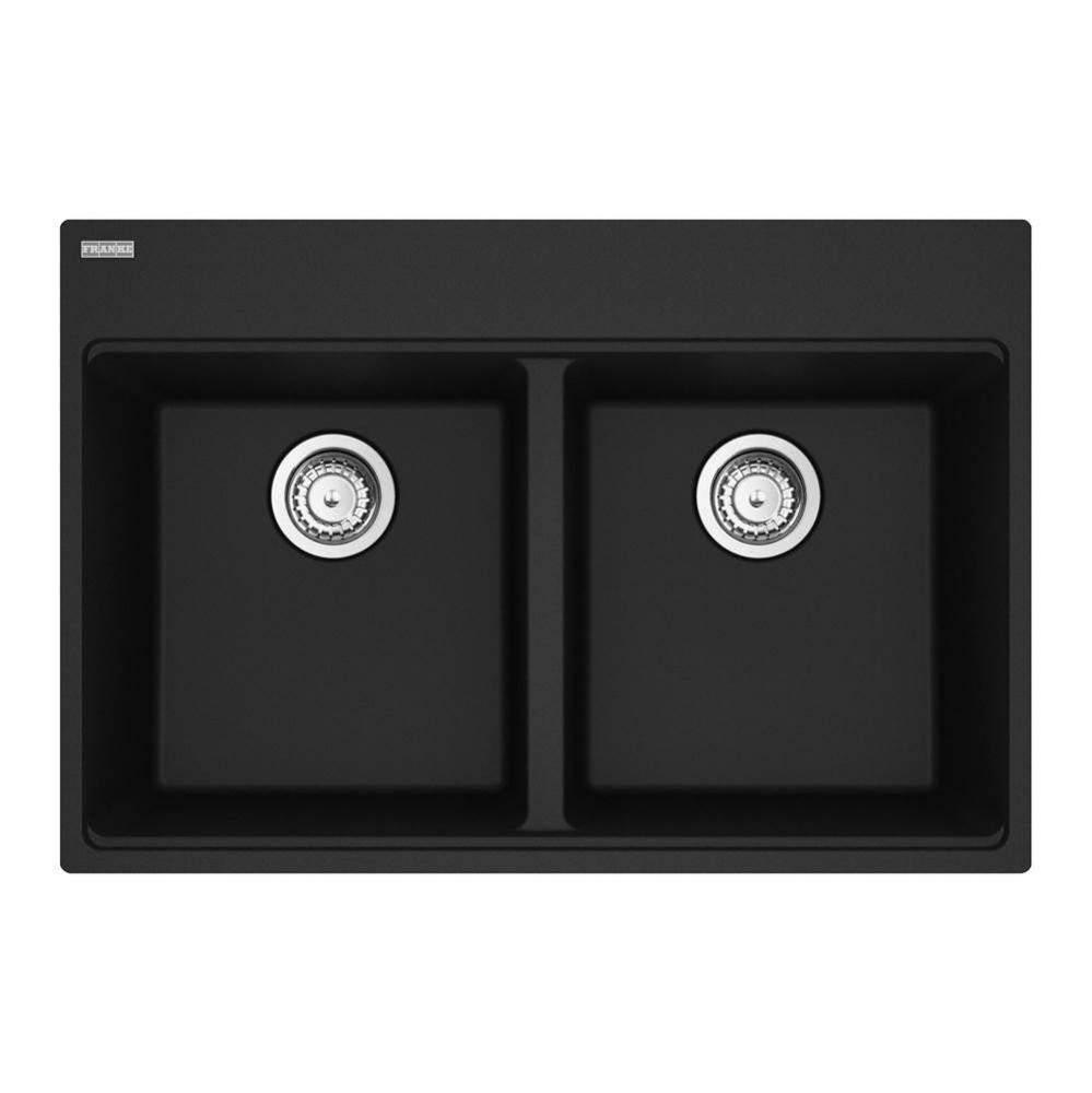 Maris Topmount 31-in x 20.88-in Granite Double Bowl Kitchen Sink in Matte Black