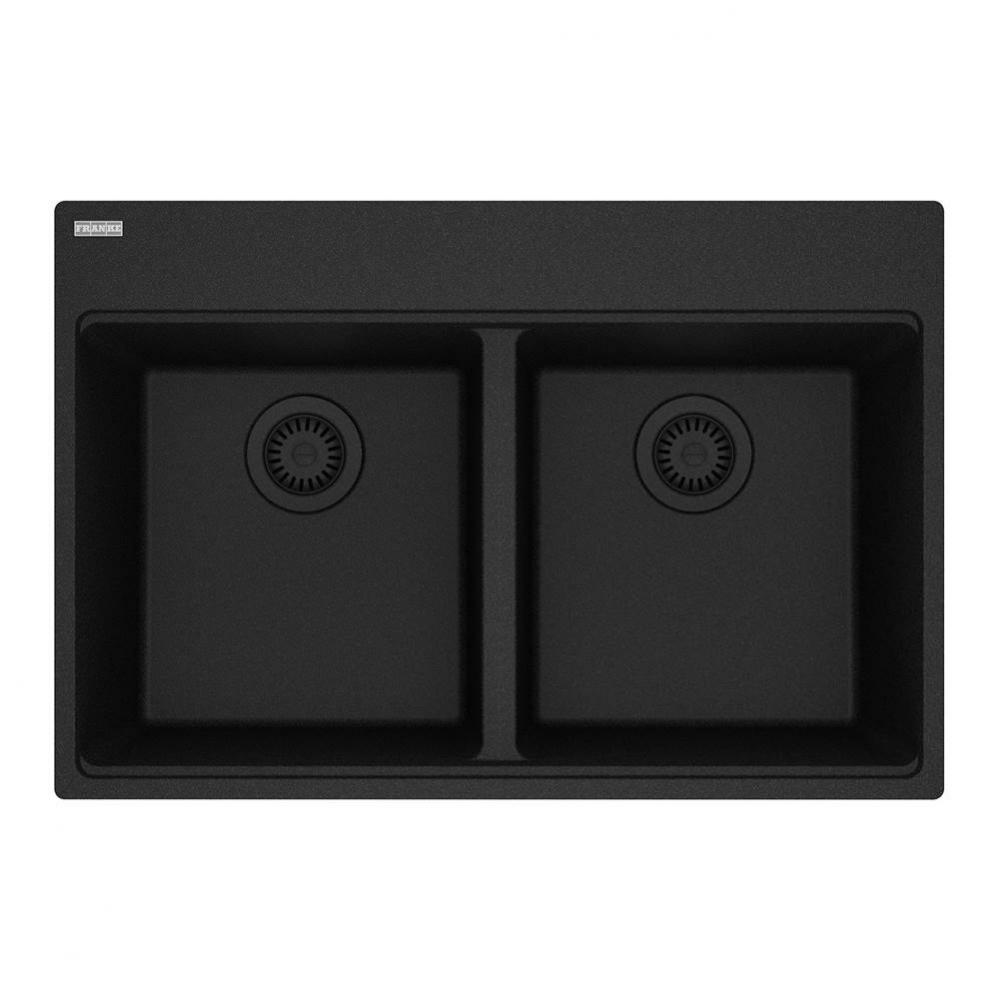 Franke Maris Dual Mount 31-in x 20.88-in Fragranite Double Bowl Kitchen Sink in Onyx