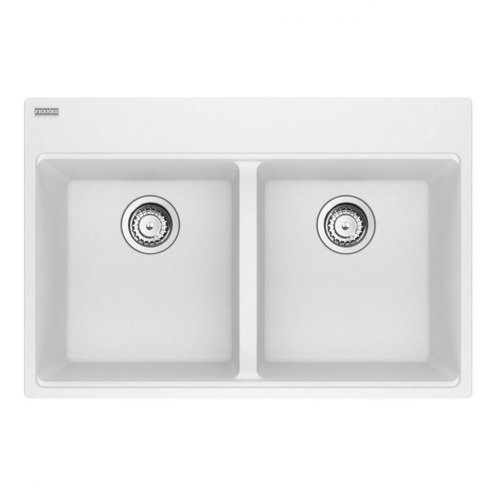 Maris Topmount 31-in x 20.88-in Granite Double Bowl Kitchen Sink in Polar White