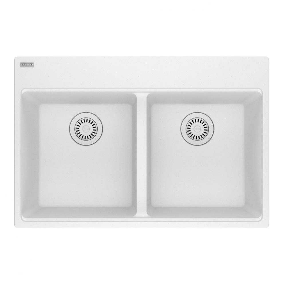 Franke Maris Dual Mount 31-in x 20.88-in Fragranite Double Bowl Kitchen Sink in Polar White