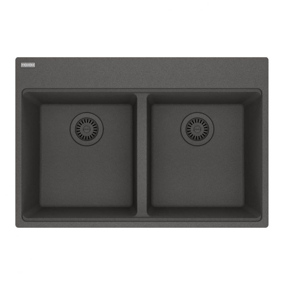 Maris Topmount 31-in x 20.88-in Granite Double Bowl Kitchen Sink in Slate Grey