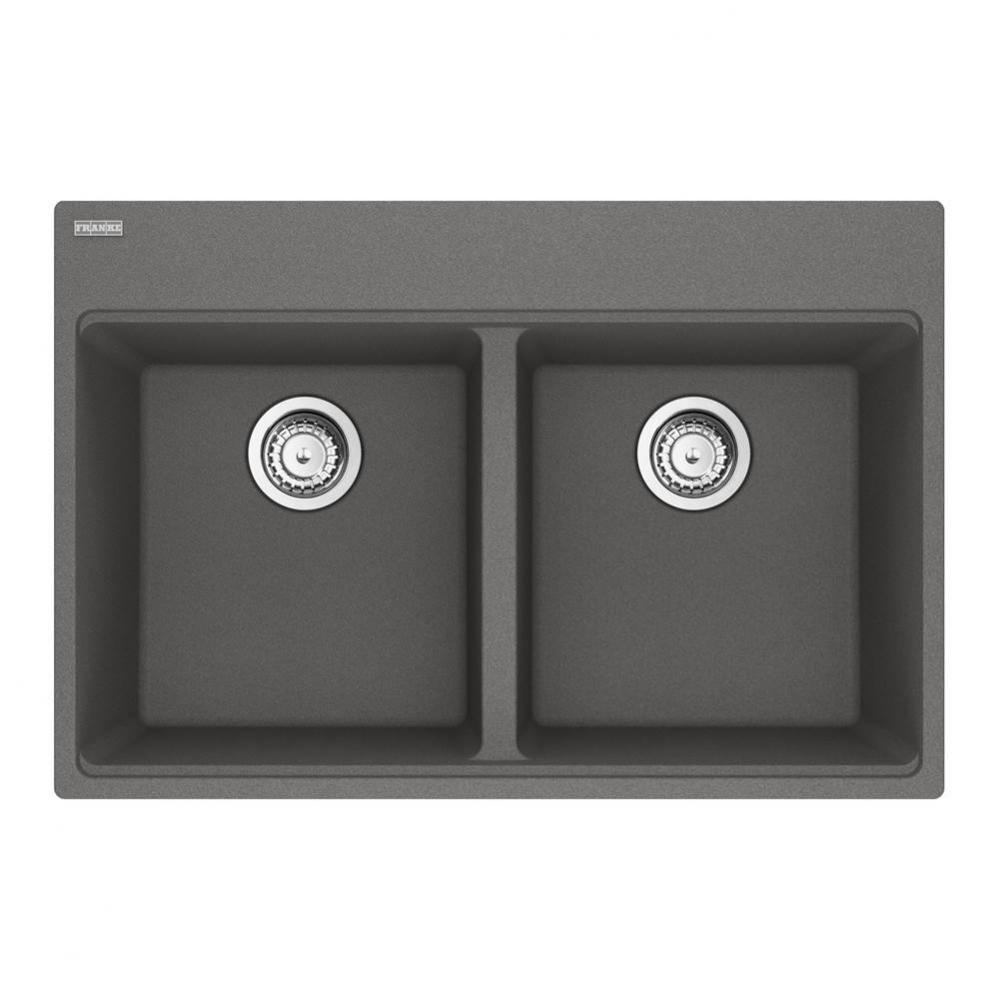 Maris Topmount 33-in x 22-in Granite Double Bowl Kitchen Sink in Stone Grey