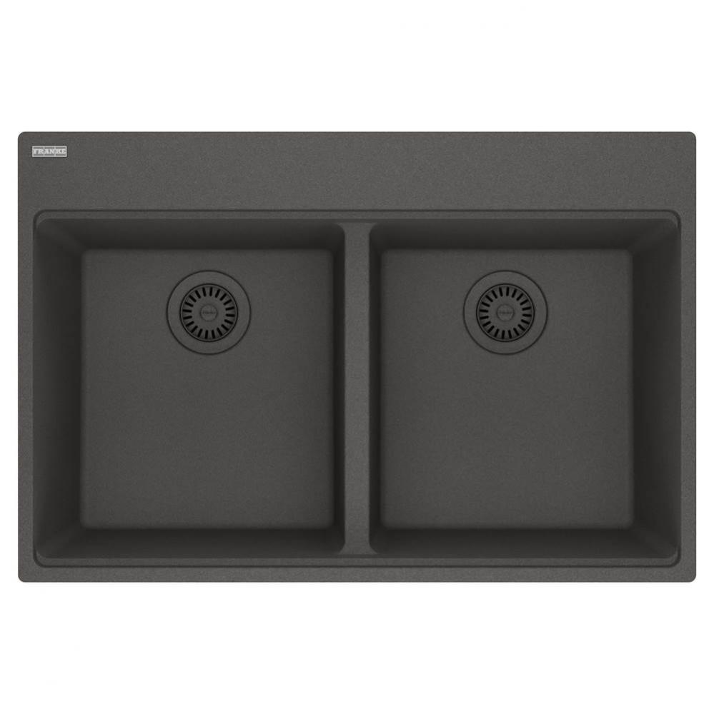 Maris Topmount 33-in x 22-in Granite Double Bowl Kitchen Sink in Slate Grey