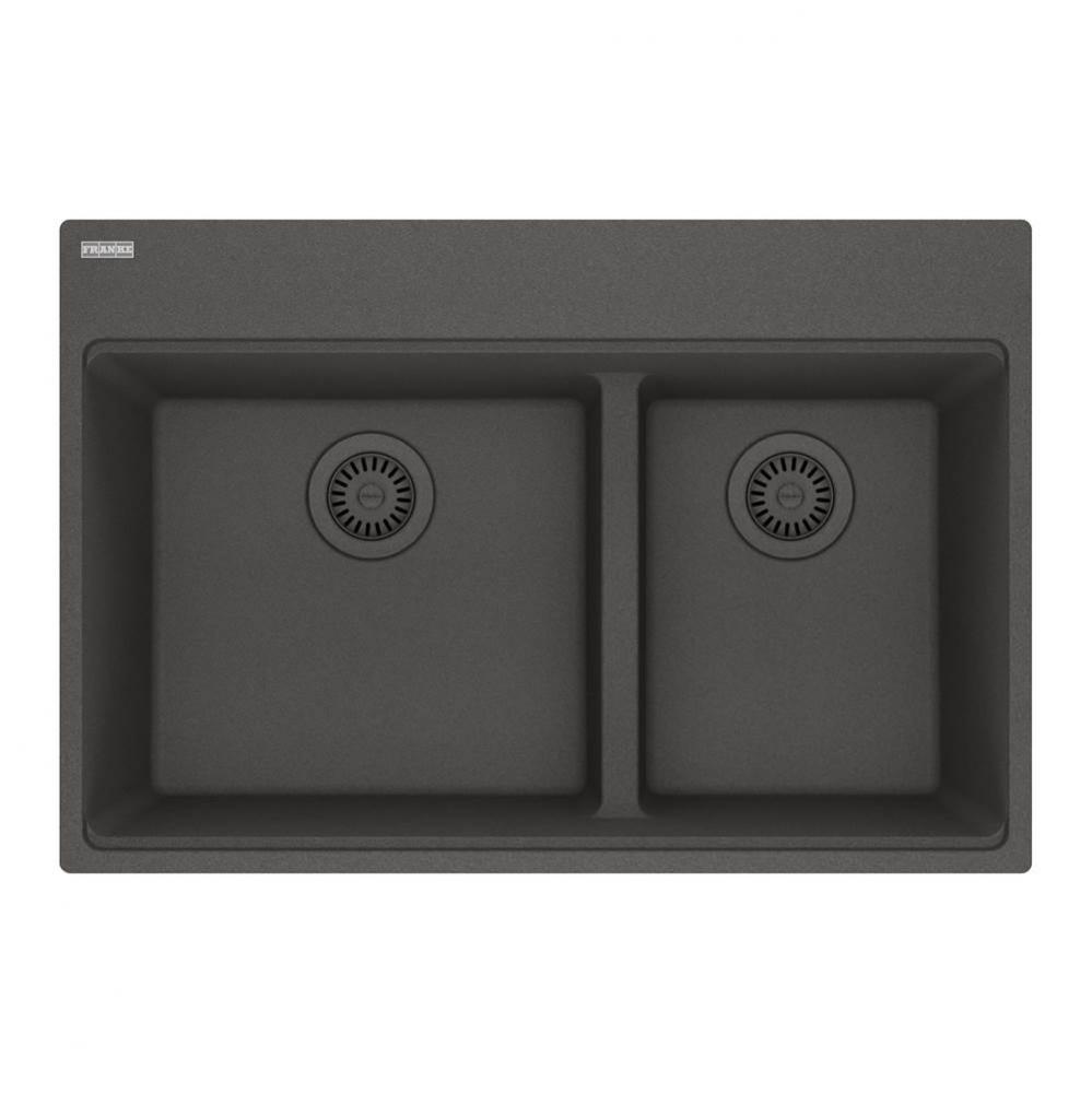 Maris Topmount 31-in x 20.9-in Granite Double Bowl Kitchen Sink in Slate Grey