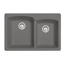Franke EOSG33229-1 - Ellipse 33.0-in. x 22.0-in. Granite Dual Mount Double Bowl Kitchen Sink in Stone Grey
