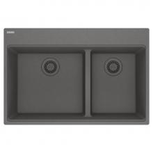 Franke MAG6601812LD-SHG - Maris Topmount 33-in x 22-in Granite Double Bowl Kitchen Sink in Stone Grey