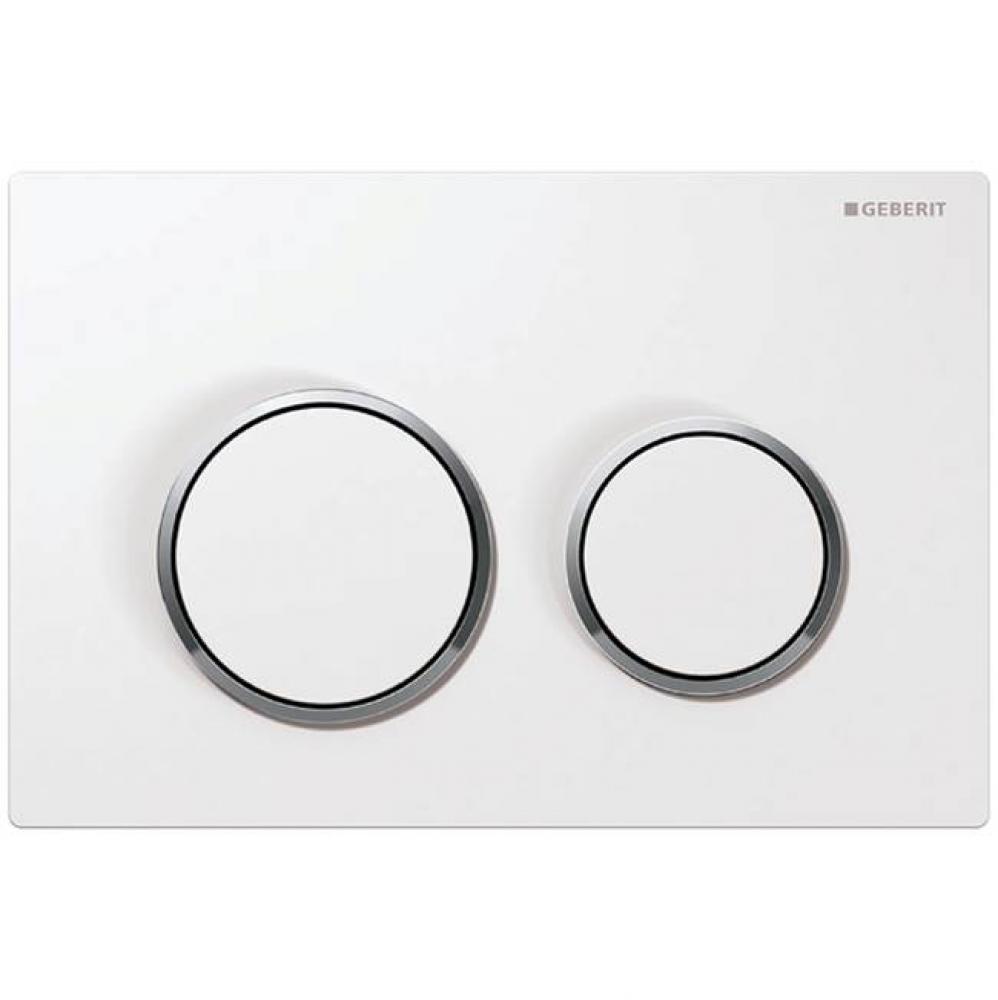 Geberit Omega20 actuator plate for dual flush, round: Plate and buttons: white, Design rings: brig