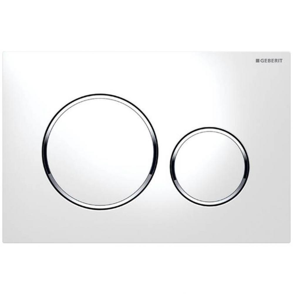 Geberit Sigma20 actuator plate for dual flush, round: Plate and buttons: white, Design rings: brig