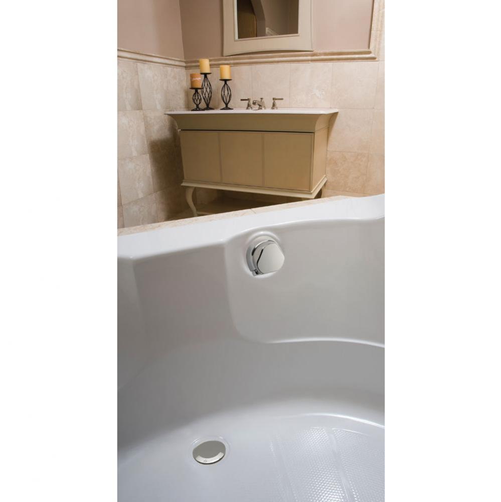 Geberit bathtub drain with TurnControl handle actuation and cascading tub filler inlet