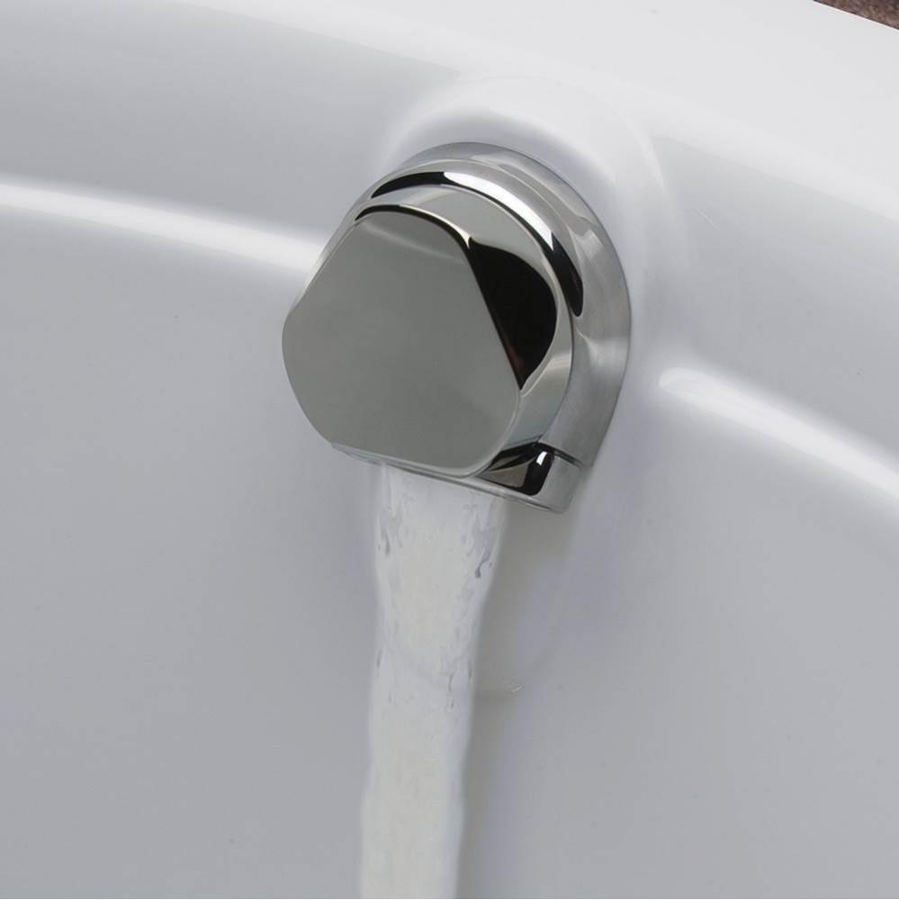 Geberit bathtub drain with TurnControl handle actuation and cascading tub filler inlet