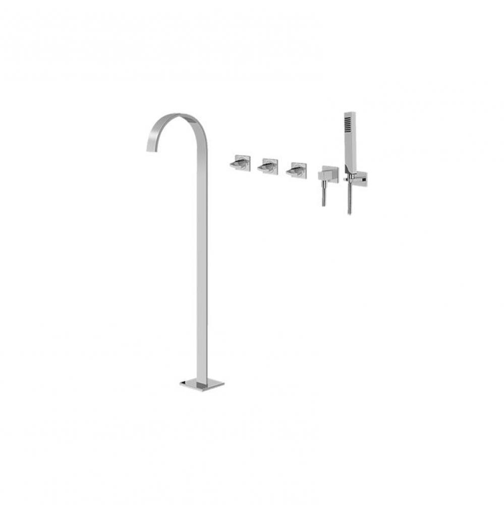 Sade Floor-Mounted Tub Filler w/Wall-Mounted Handshower & Diverter