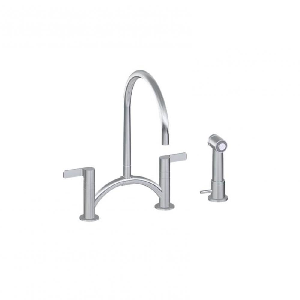 Contemporary Bridge Kitchen Faucet w/Independent Side Spray