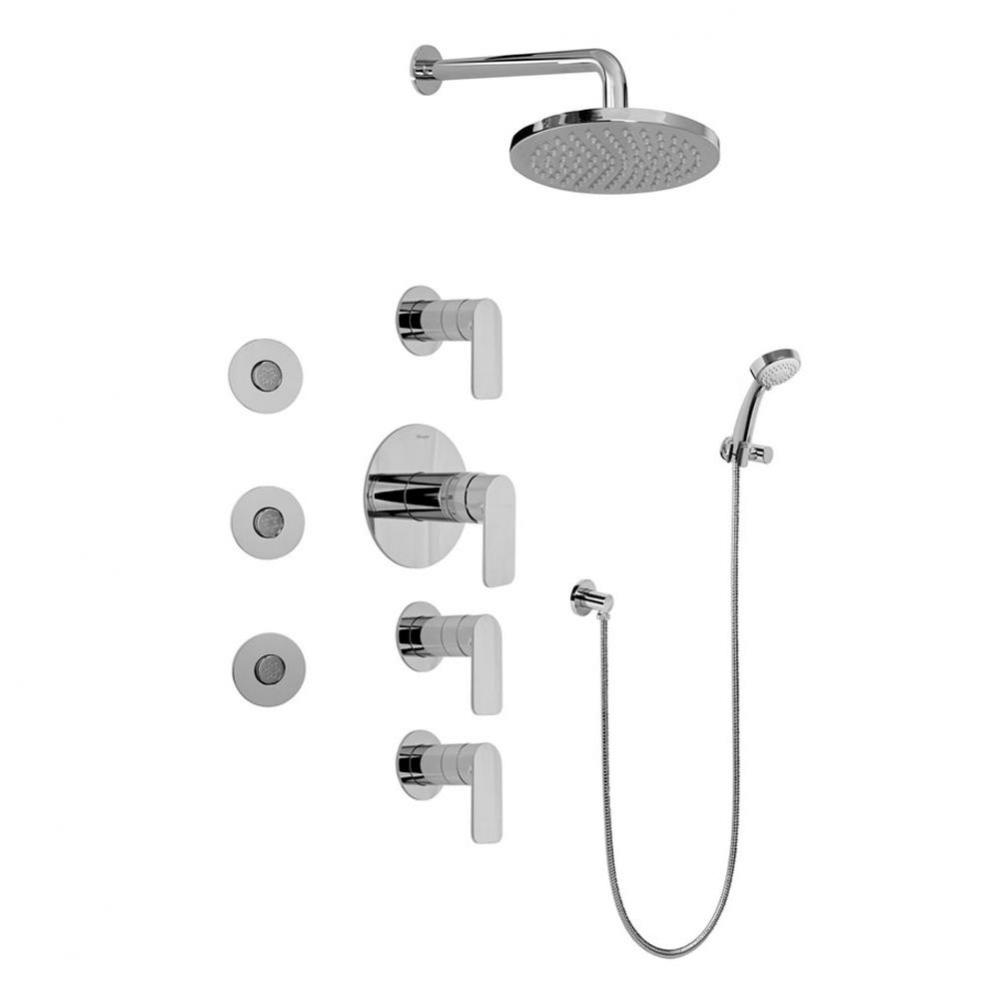 Contemporary Square Thermostatic Set w/Body Sprays & Handshower (Rough & Trim)