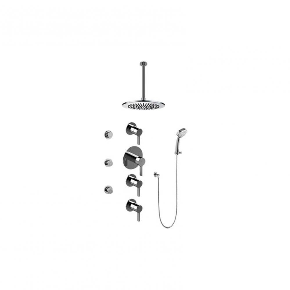 Contemporary Round Thermostatic Set w/Body Sprays & Handshower