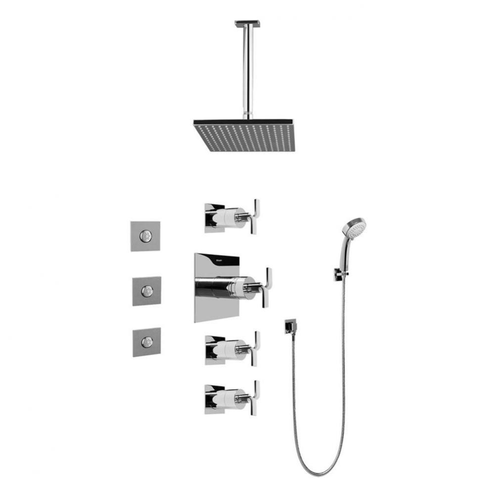 Contemporary Square Thermostatic Set w/Body Sprays & Handshower (Rough & Trim)