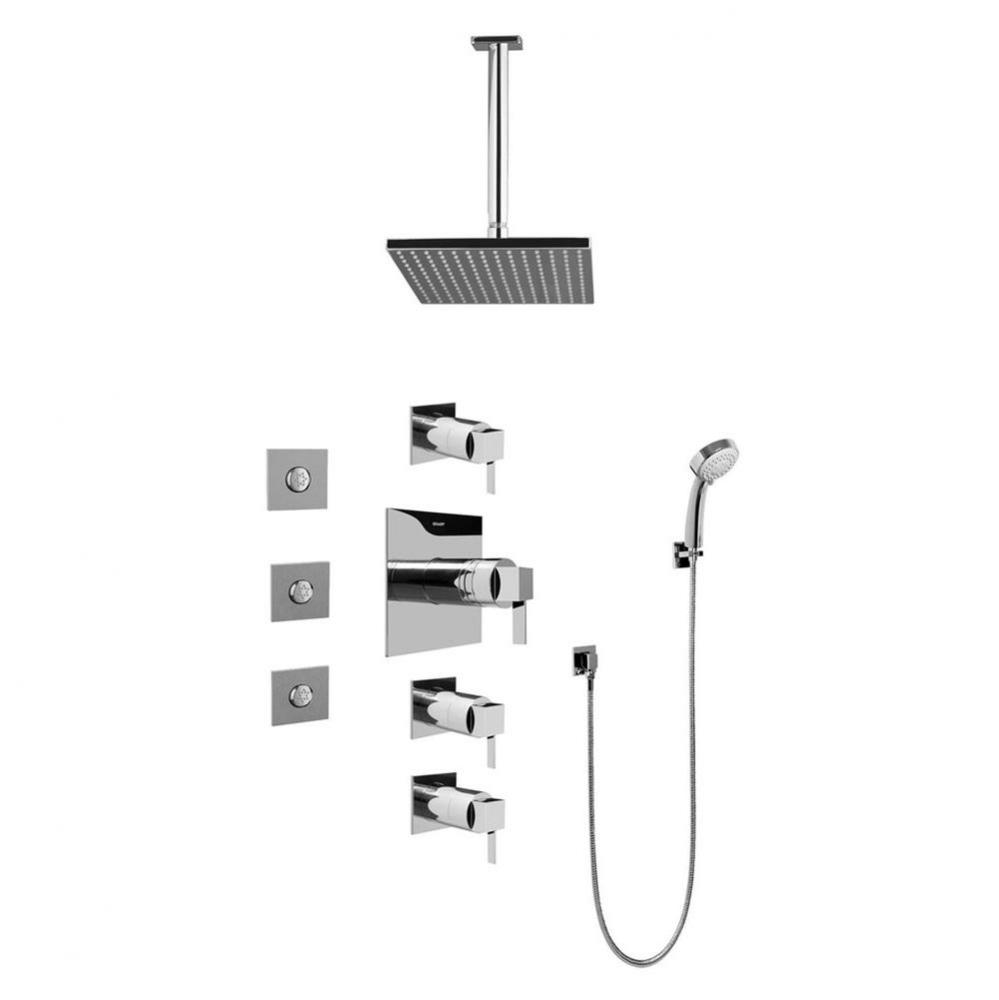 Contemporary Square Thermostatic Set w/Body Sprays & Handshower (Rough & Trim)