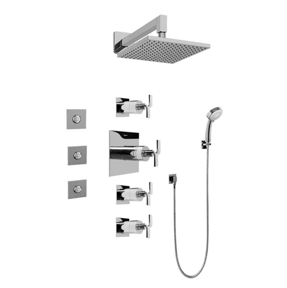 Contemporary Square Thermostatic Set w/Body Sprays & Handshower (Rough & Trim)