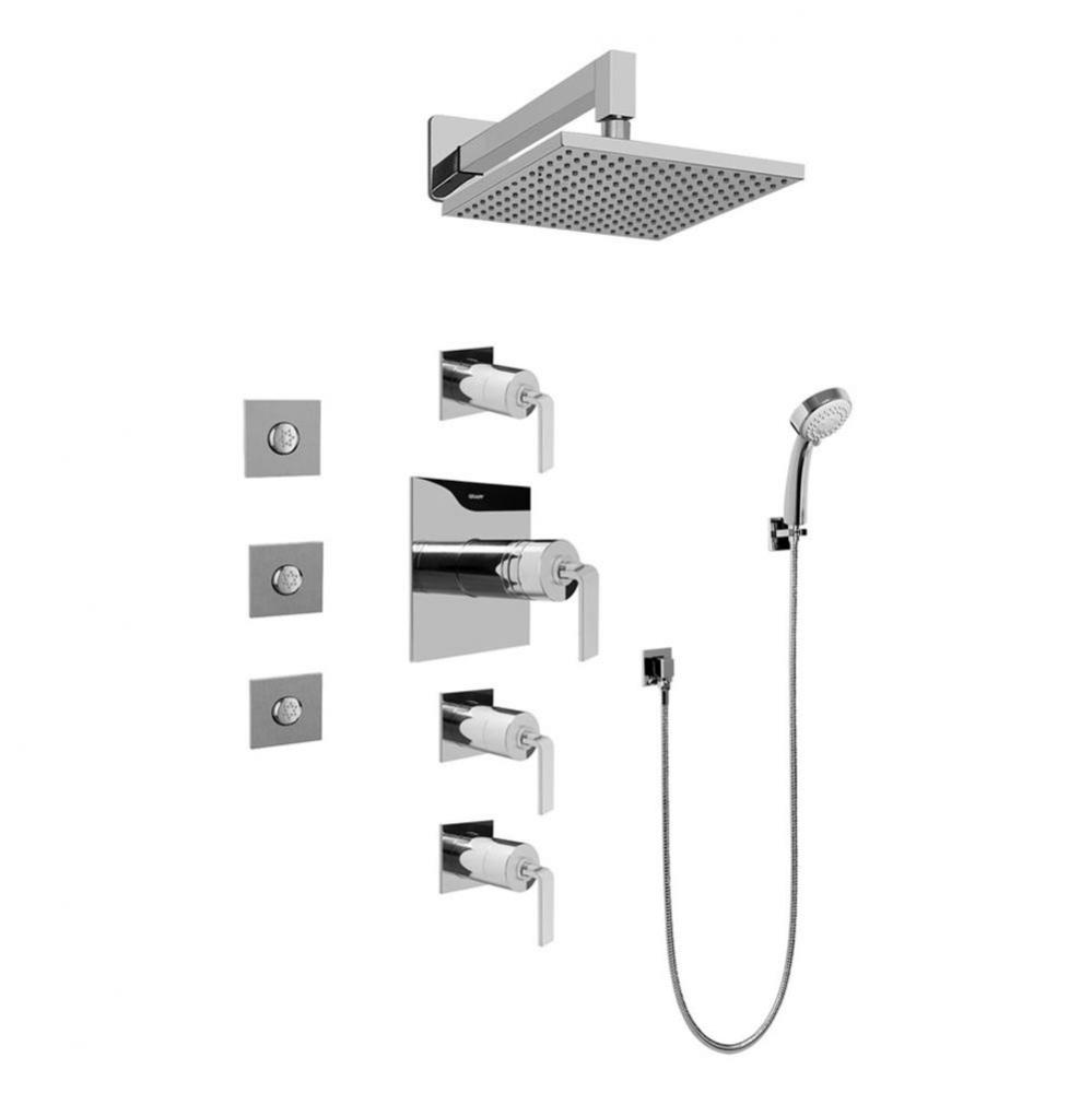 Contemporary Square Thermostatic Set w/Body Sprays & Handshower (Rough & Trim)