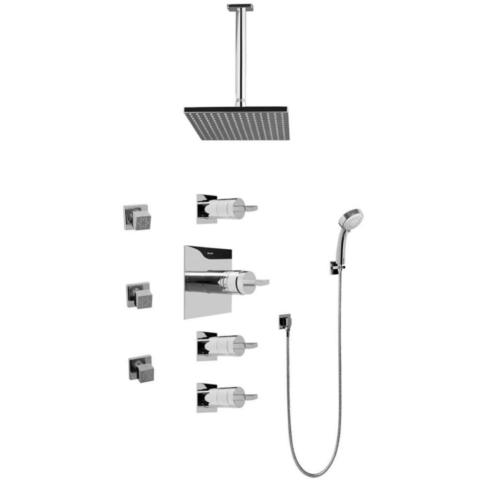 Contemporary Square Thermostatic Set w/Body Sprays & Handshower (Rough & Trim)