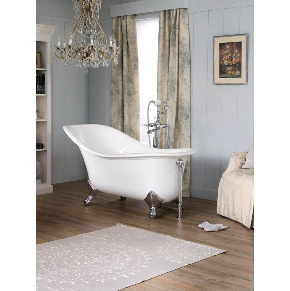 Freestanding bath mixer with shower attachment. Polished