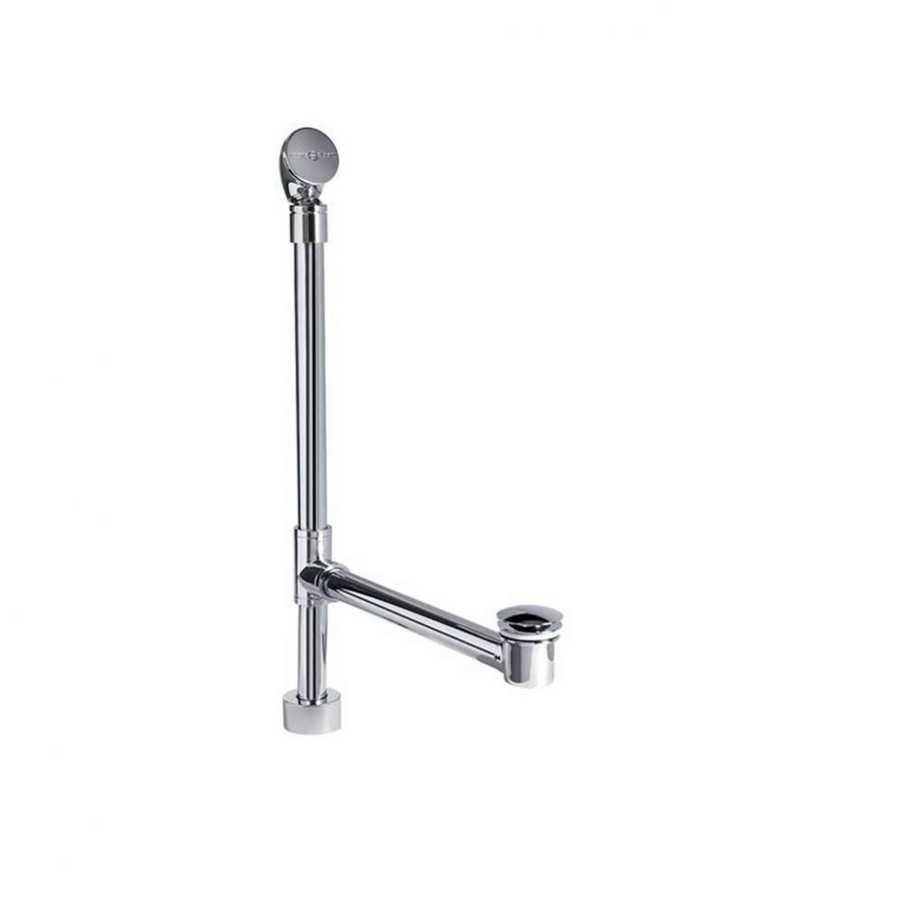 Bath tub drain with above floor shoe tube. Features contemporary 'toe tapper' plug and