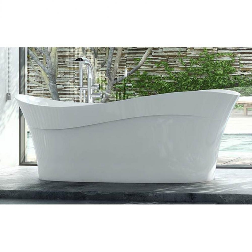 Pescadero freestanding ''wave-shaped'' tub with overflow on left