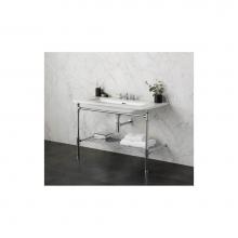 Victoria And Albert MET-113-QWH-N-PC - Washstand with two legs and metal rail shelf. With Rossendale 91 basin undermounted in White