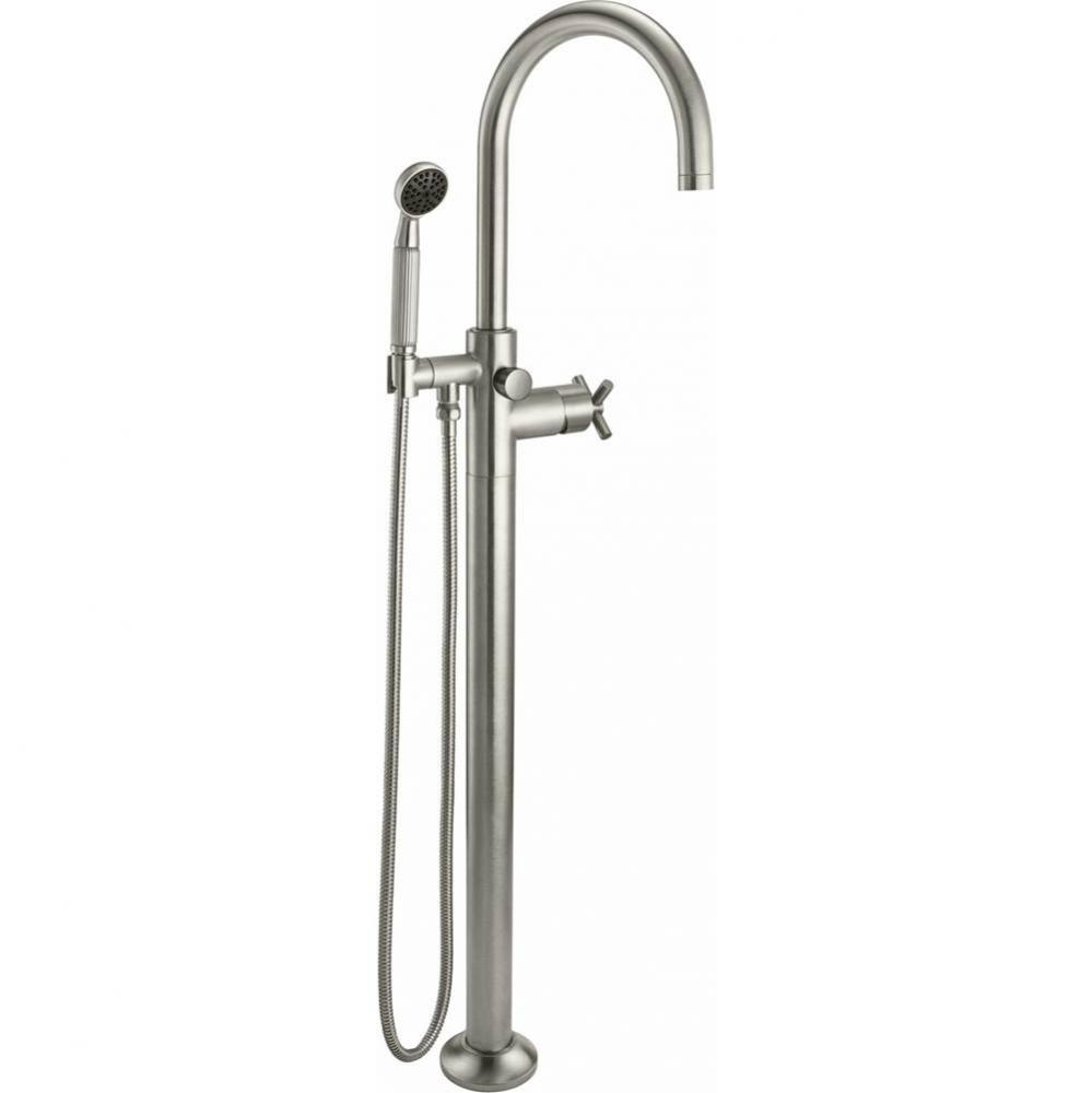 Industrial Single Hole Floor Mount Tub Filler - Arc Spout