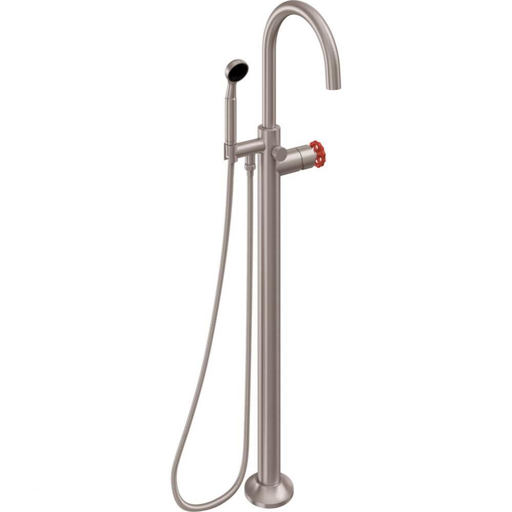 Industrial Single Hole Floor Mount Tub Filler - Arc Spout