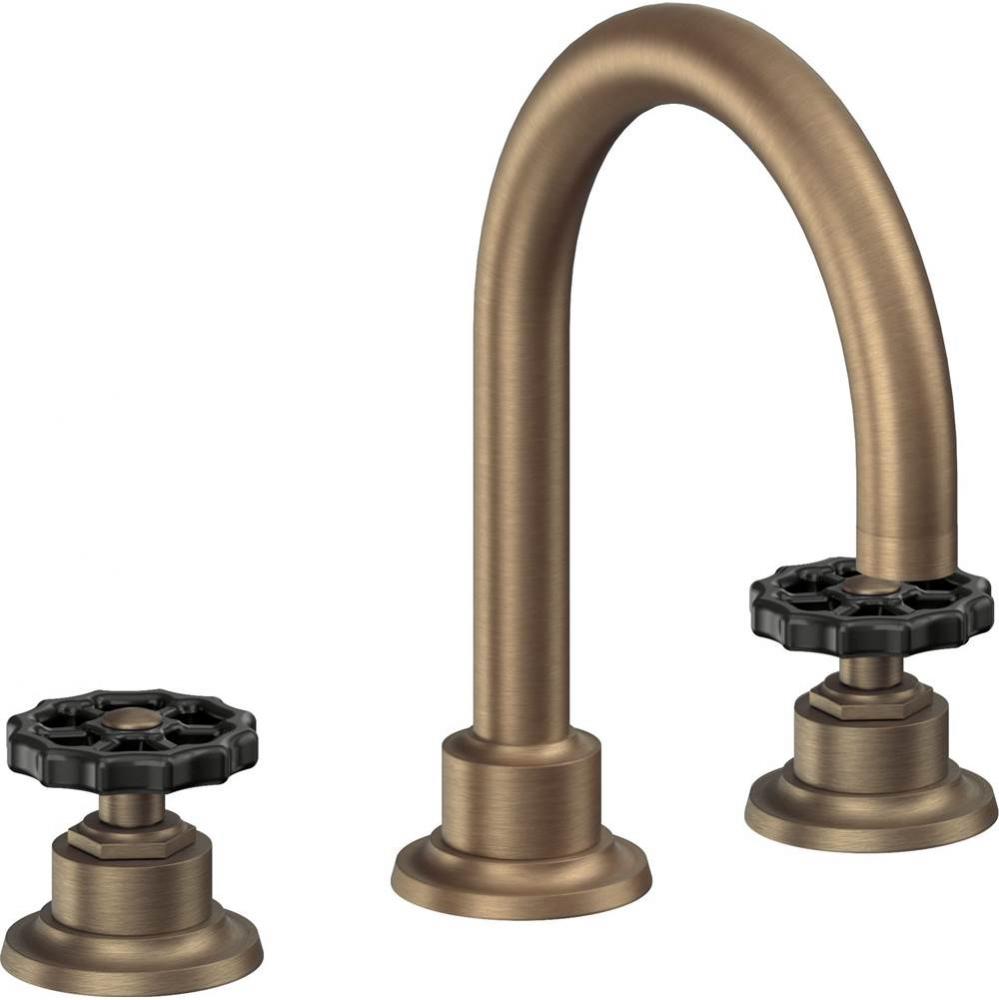 8'' Widespread Lavatory Faucet with ZeroDrain - Black Wheel Handles with ZeroDrain