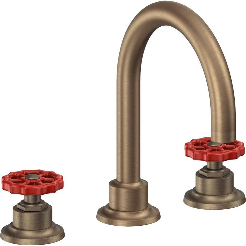 8'' Widespread Lavatory Faucet with ZeroDrain - Red Wheel Handles with ZeroDrain