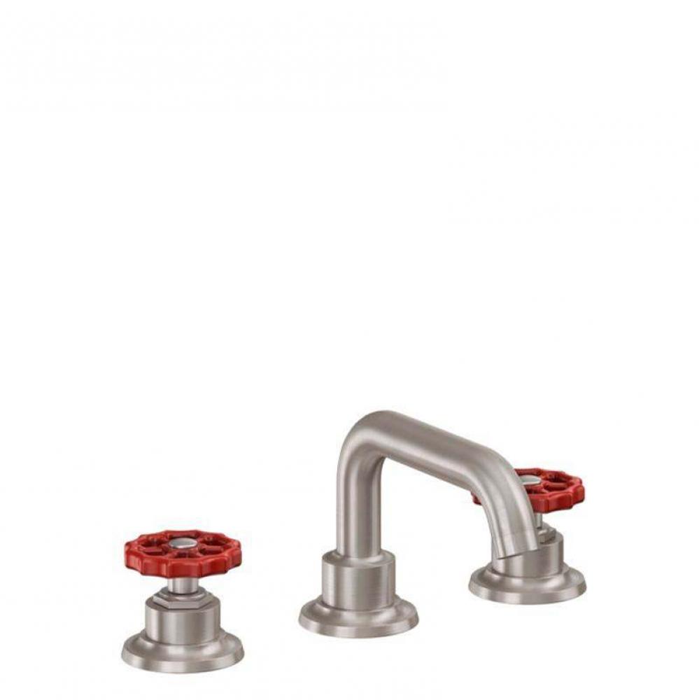 8'' Widespread Lavatory Faucet with ZeroDrain - Red Wheel Handles with ZeroDrain