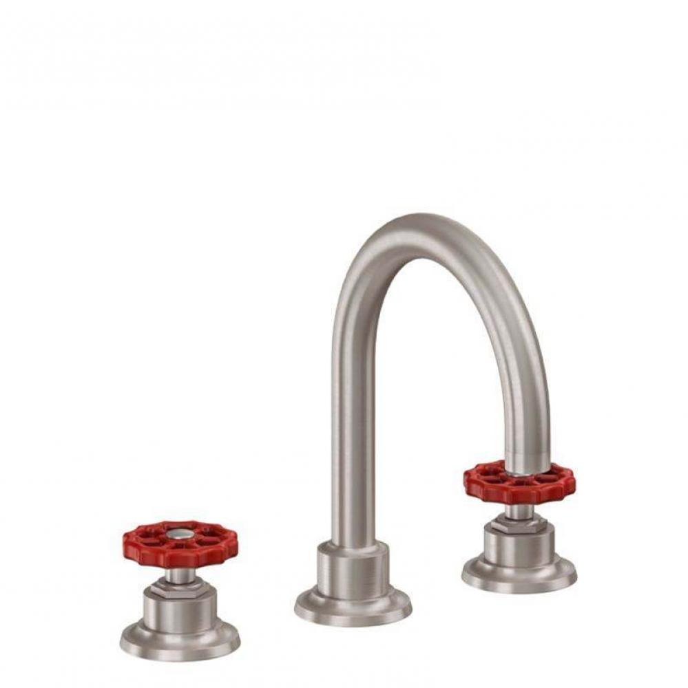 8'' Widespread Lavatory Faucet with ZeroDrain - Red Wheel Handles with ZeroDrain