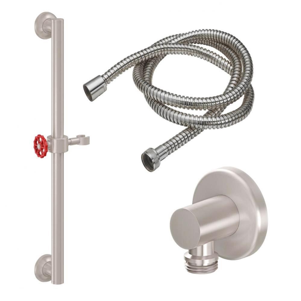 30'' Grab Bar Handshower Kit - Red Wheel Handle with Concave Base