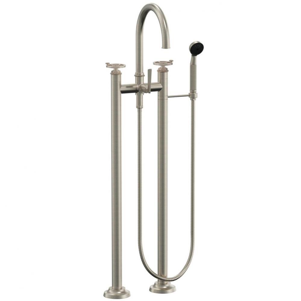 Floor Mount Tub Filler High Spout - Wheel Handles