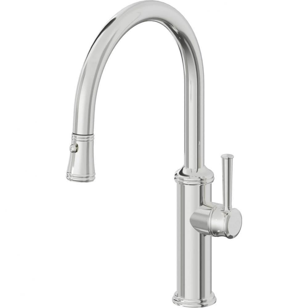 Pull-Down Kitchen Faucet with Button Sprayer  - Low Arc Spout