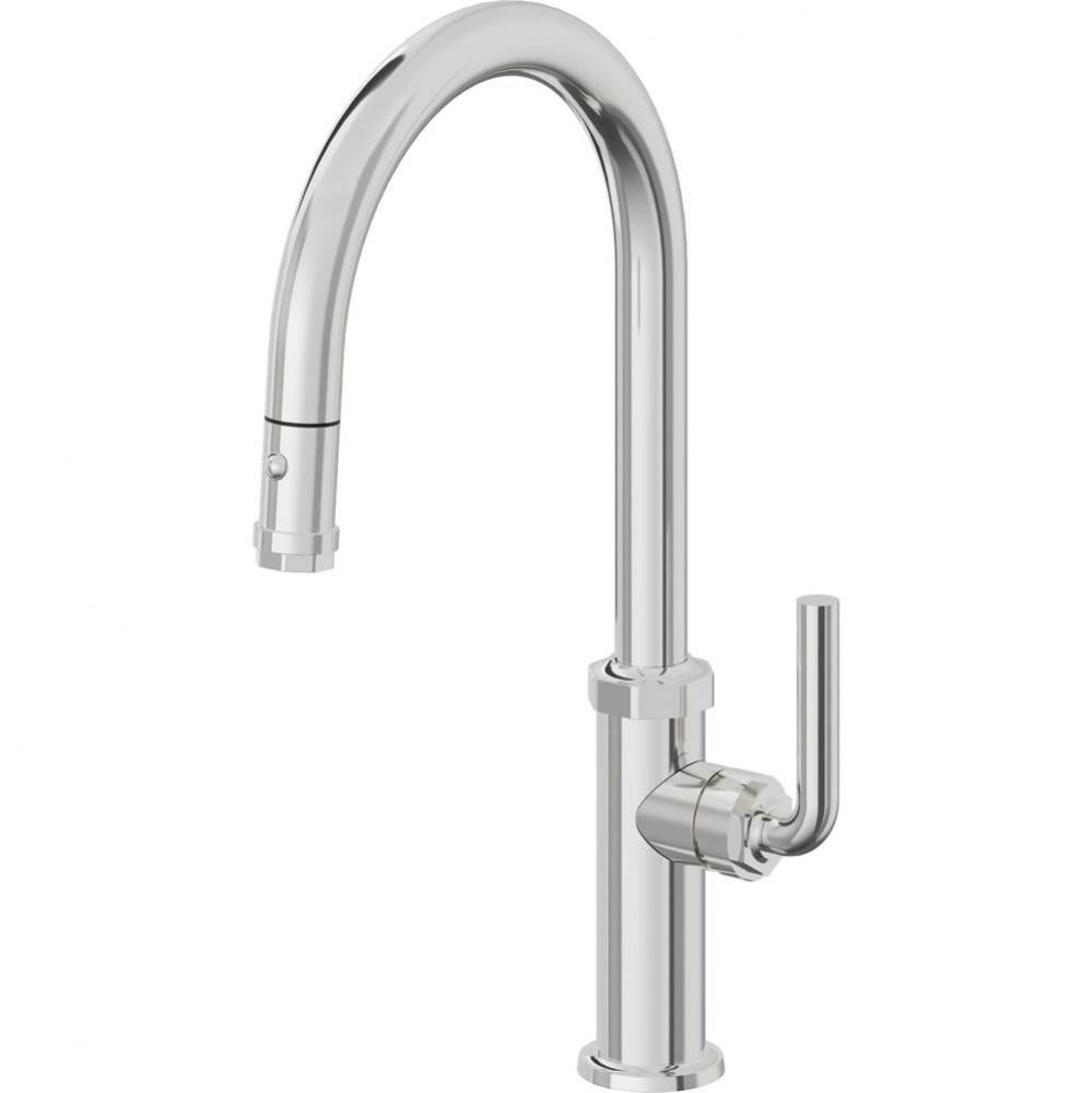 Pull-Down Kitchen Faucet with Button Sprayer  - High Arc Spout