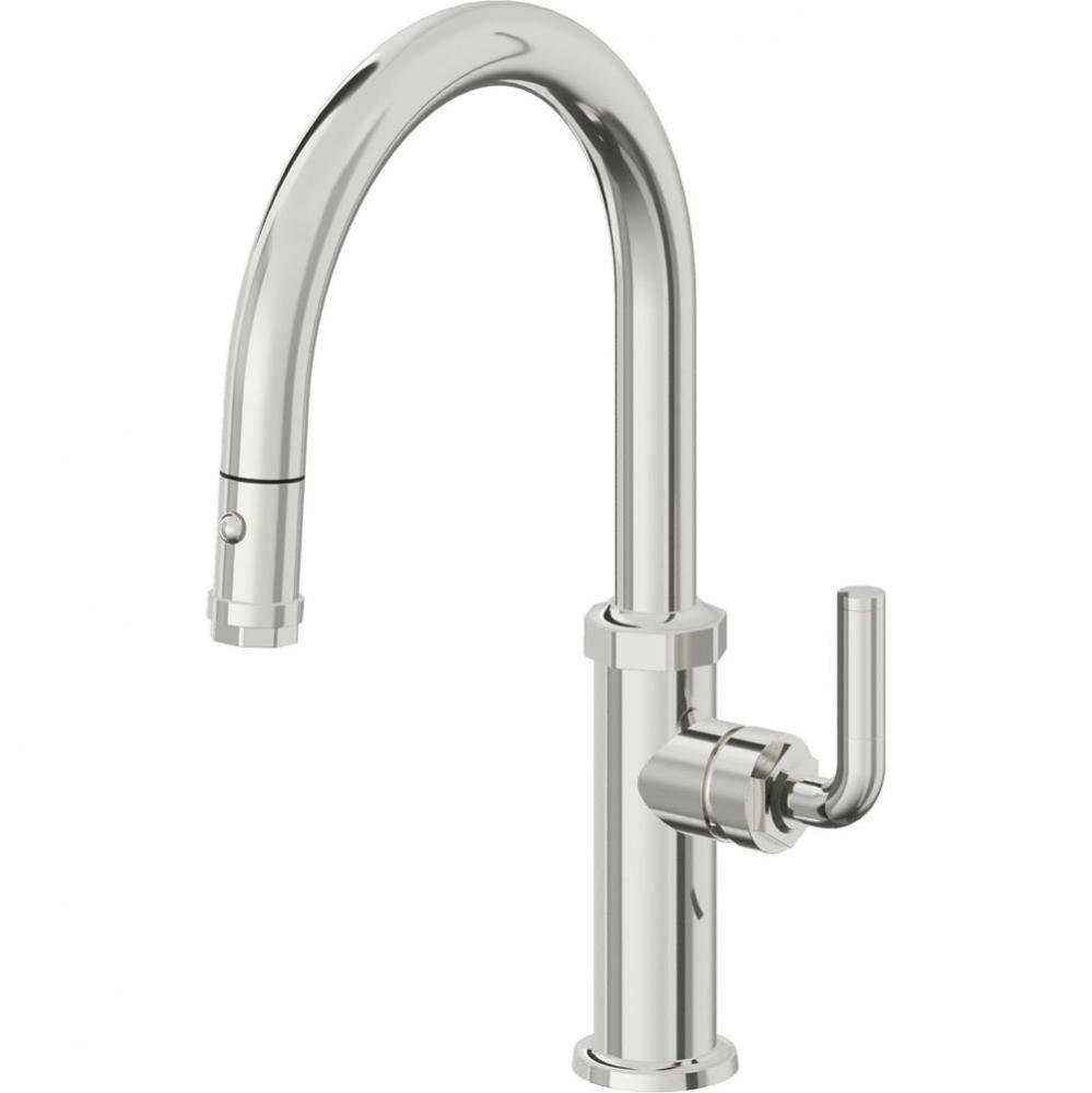 Pull-Down Kitchen Faucet with Button Sprayer  - Low Arc Spout