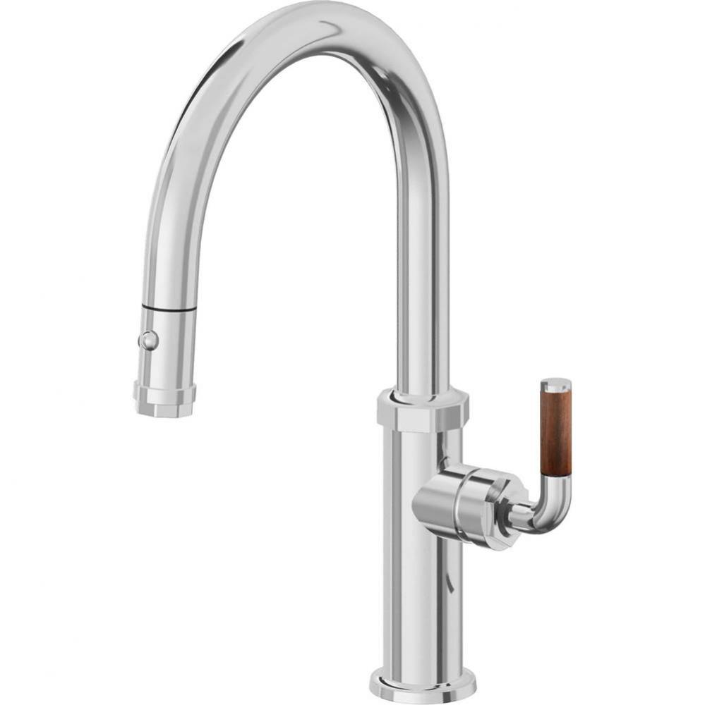 Pull-Down Kitchen Faucet with Button Sprayer - Low Arc Spout