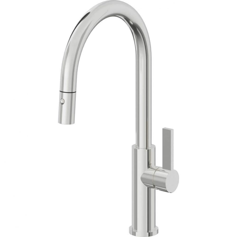 Pull-Down Kitchen Faucet with Button Sprayer  - High Arc Spout