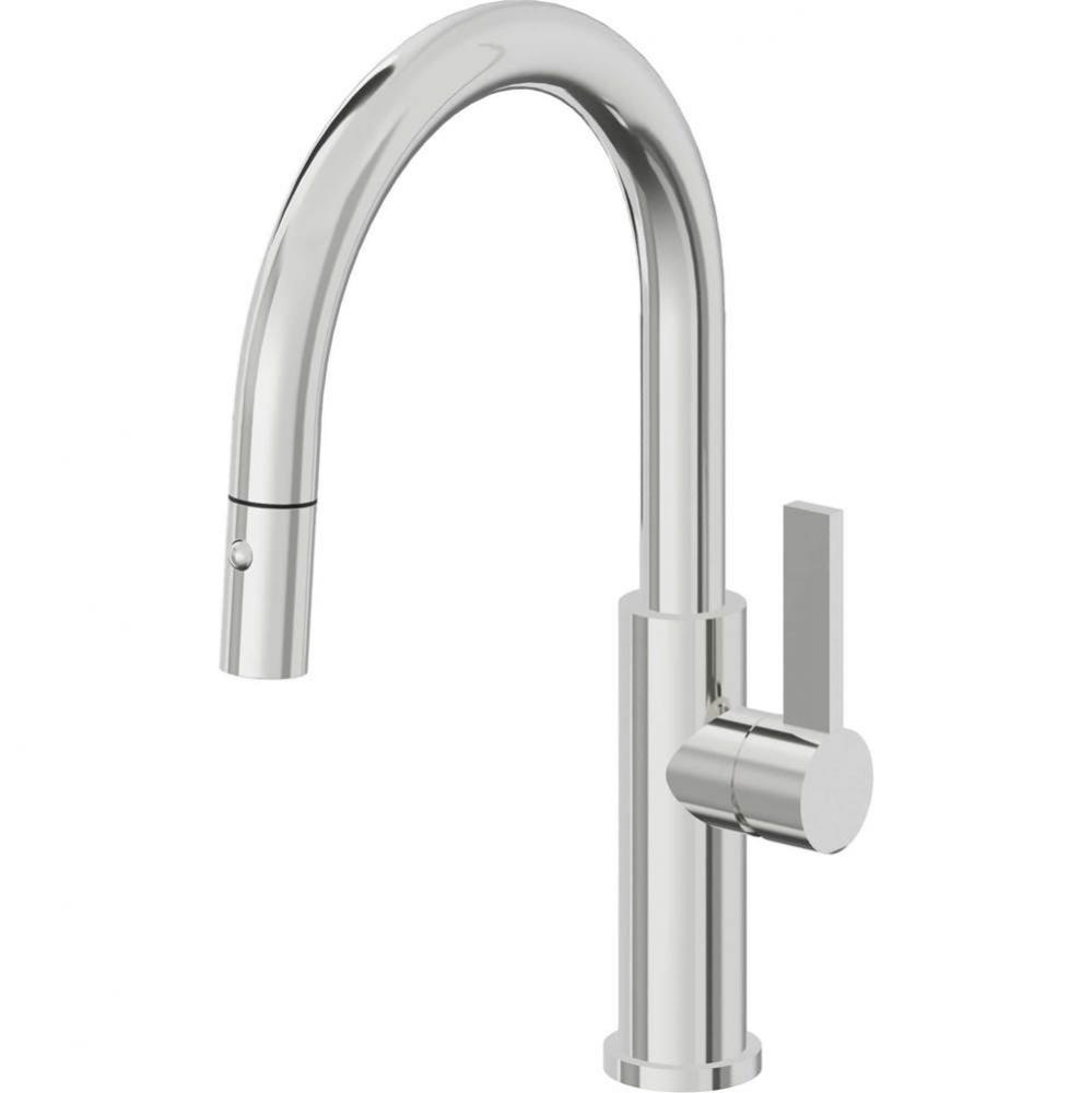 Pull-Down Kitchen Faucet with Button Sprayer  - Low Arc Spout