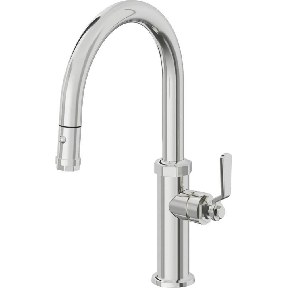 Pull-Down Kitchen Faucet with Button Sprayer  - Low Arc Spout